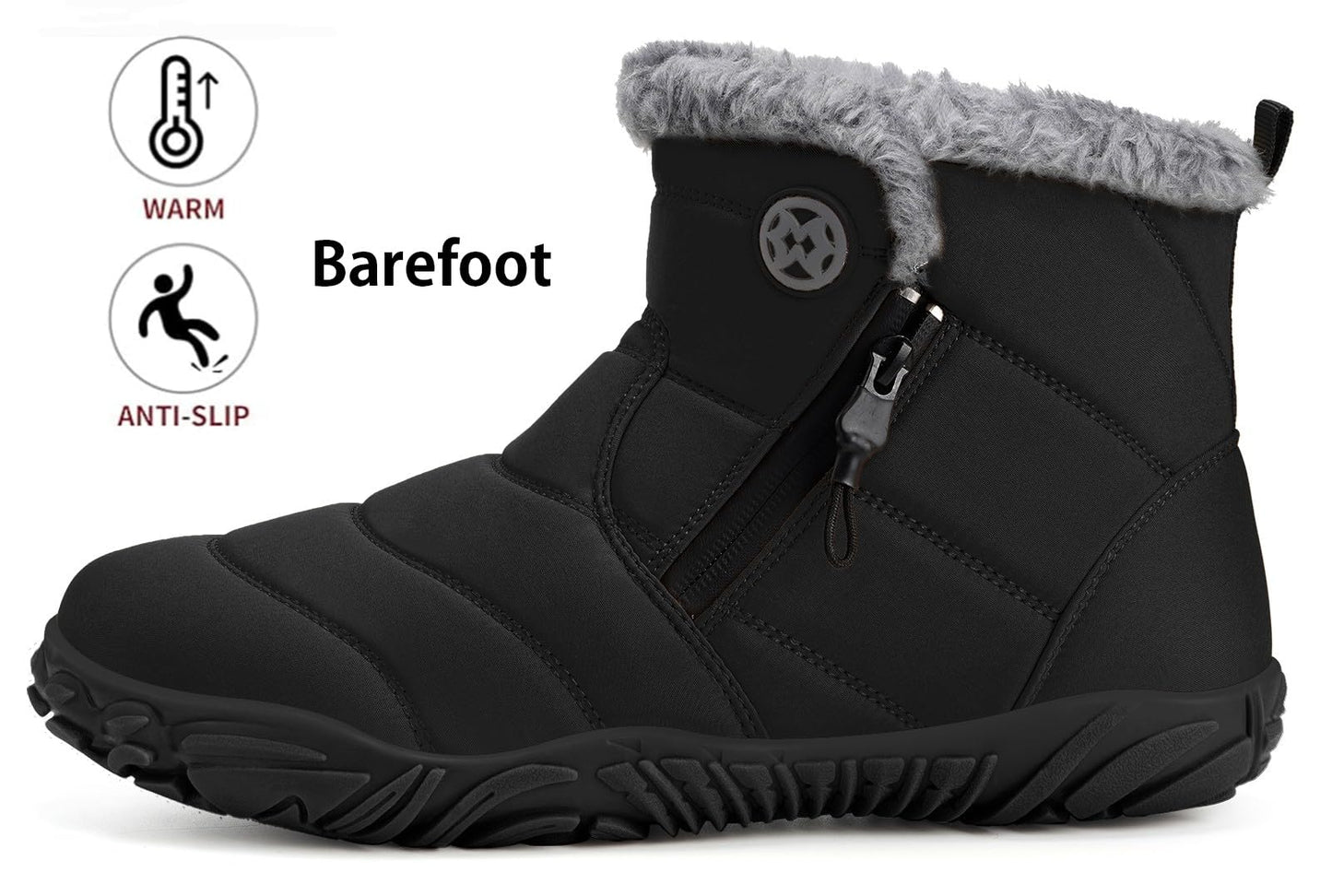 Womens Mens Barefoot Boots Shoes Winter Snow Boots Warm Ankle Booties Zero Drop Sole Wide Toe Box Fur Lined Outdoor Sneakers,47 Black