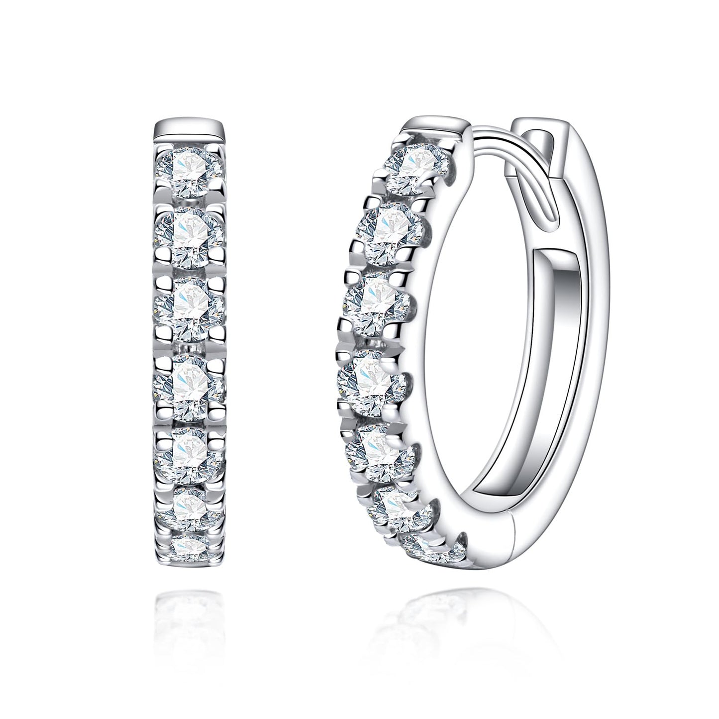 14K White Gold Hoop Earrings Moissanite Real Solid Gold Hypoallergenic Earring for Women Men Her Him 8mm inner diameter