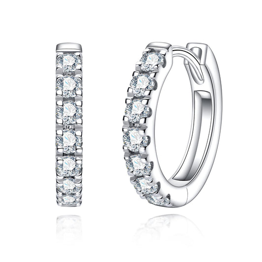 14K White Gold Hoop Earrings Moissanite Real Solid Gold Hypoallergenic Earring for Women Men Her Him 8mm inner diameter