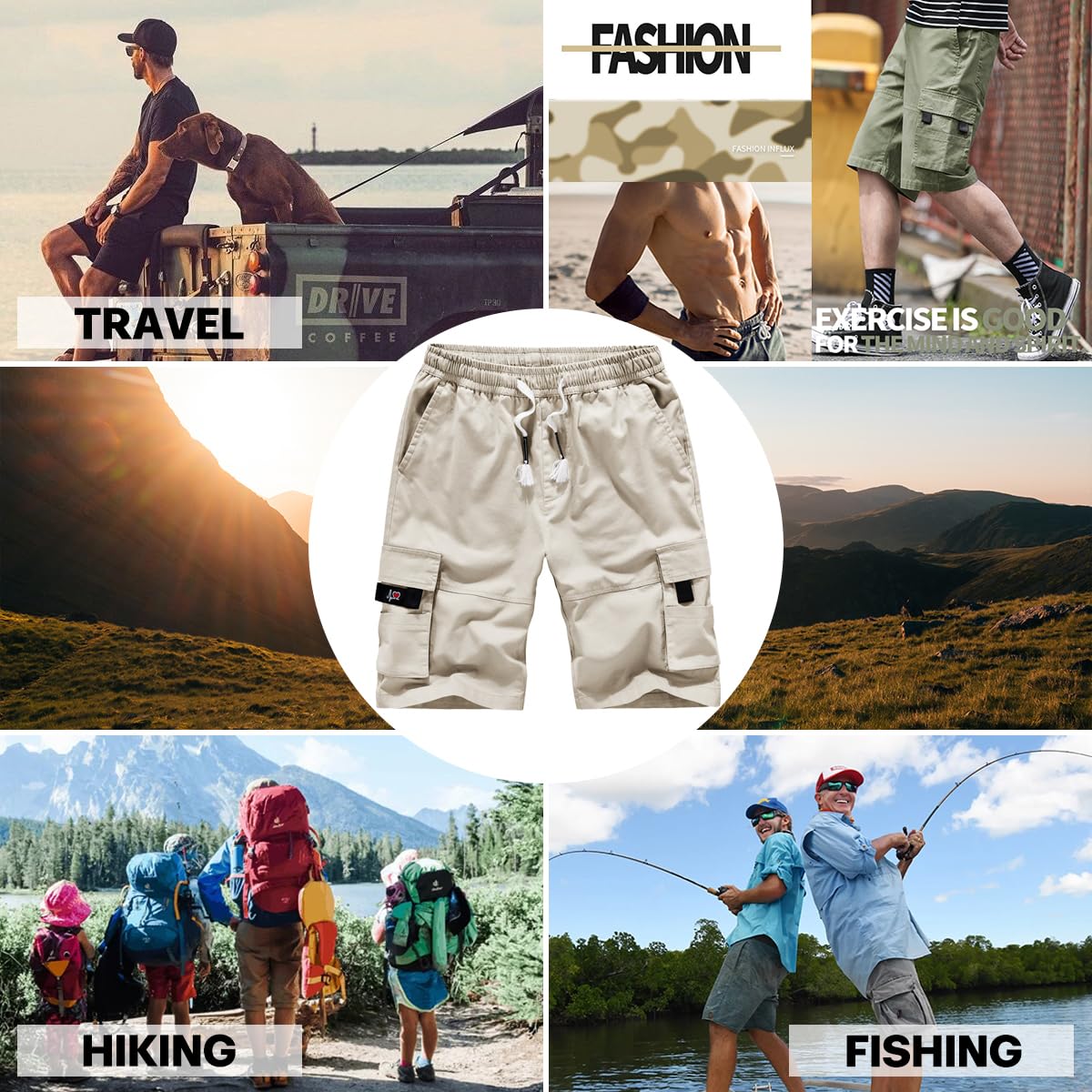 APTRO Men's Elastic Waistband Cotton Cargo Shorts Relaxed Fit Summer Casual Shorts A901 Beige L
