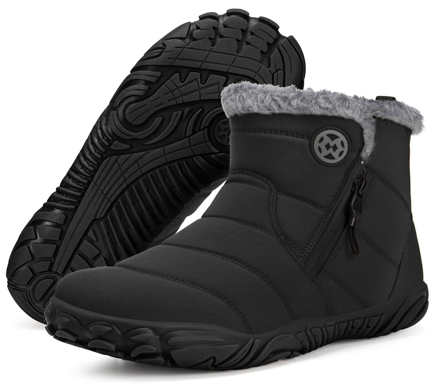 Womens Mens Barefoot Boots Shoes Winter Snow Boots Warm Ankle Booties Zero Drop Sole Wide Toe Box Fur Lined Outdoor Sneakers,47 Black