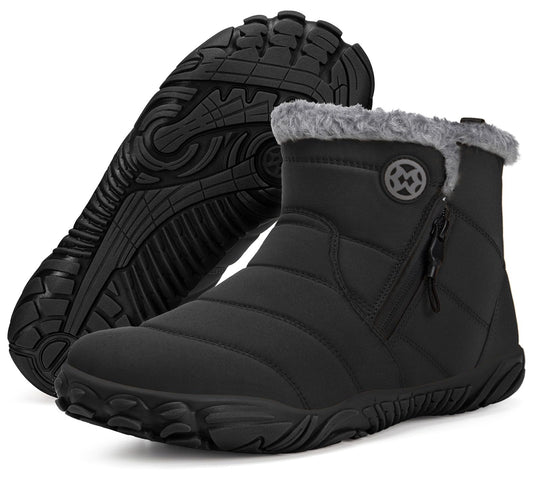 Womens Mens Barefoot Boots Shoes Winter Snow Boots Warm Ankle Booties Zero Drop Sole Wide Toe Box Fur Lined Outdoor Sneakers,47 Black