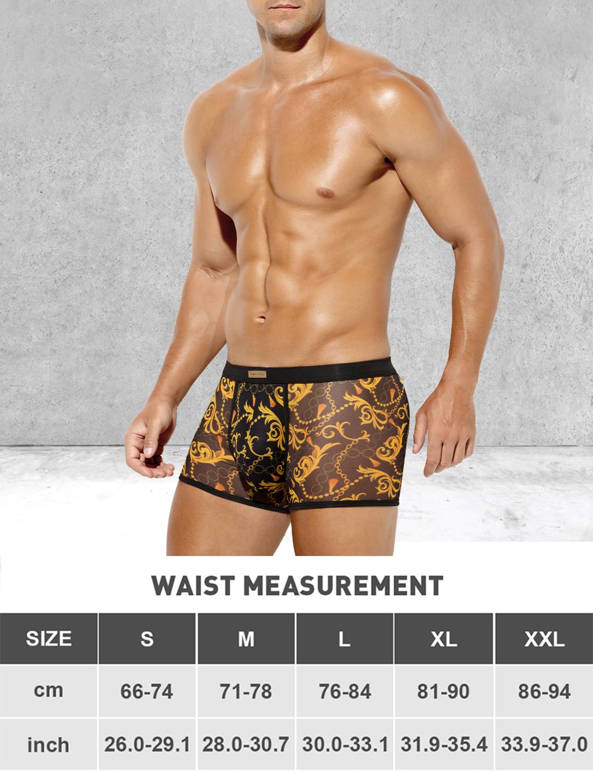 Arjen Kroos Men's Sexy Mesh Trunks Underwear Soft Breathable Boxer Briefs,GOLD CHAIN-AK3028,XX-Large