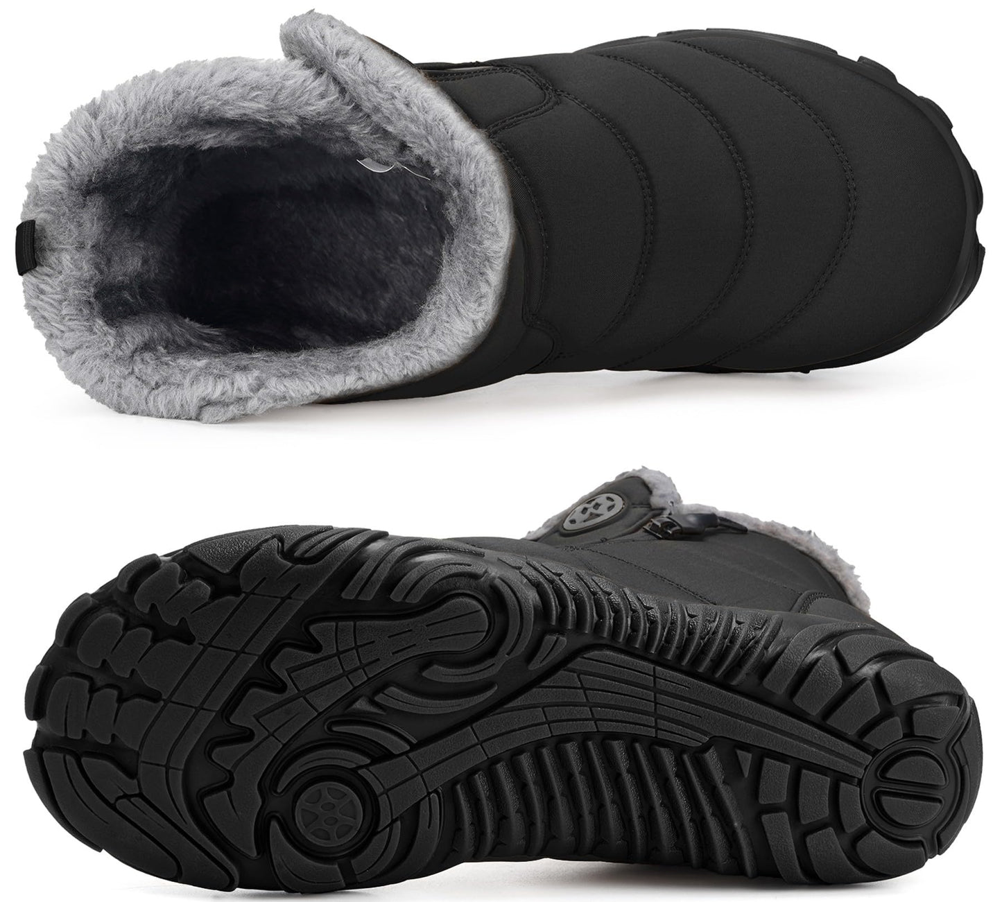 Womens Mens Barefoot Boots Shoes Winter Snow Boots Warm Ankle Booties Zero Drop Sole Wide Toe Box Fur Lined Outdoor Sneakers,47 Black