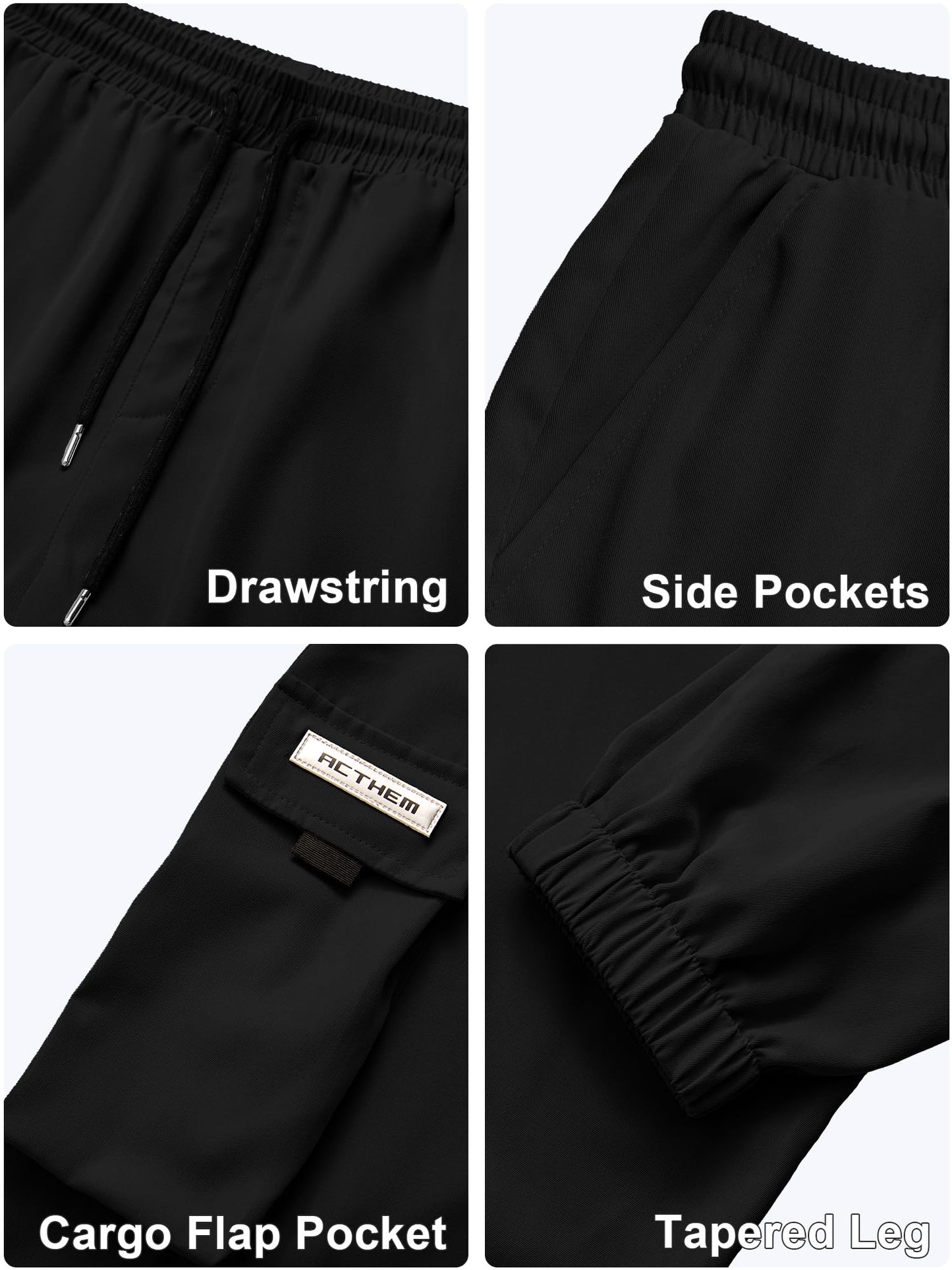 JEMLDL Joggers for Men Elastic Waist Drawstring with Flap Pockets Mens Cargo Pants Baggy Sweatpants for Men Black,38,XL