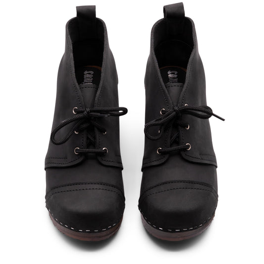 Sandgrens Handmade Swedish Wood Clogs for Women, High Heel Boots US 7 | Chukka Cap Toe Black DK, EU 38