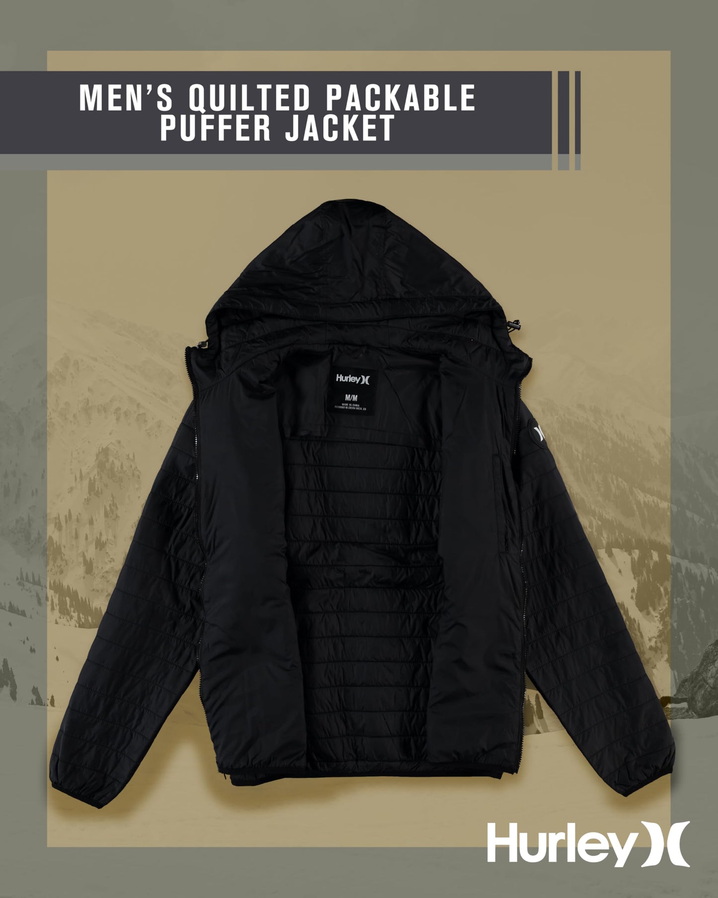 Hurley Men's Jacket - Balsam Lightweight Packable Puffer Coat - Weather Resistant Outerwear Windbreaker Coat for Men (M-XL), Size Medium, True Black