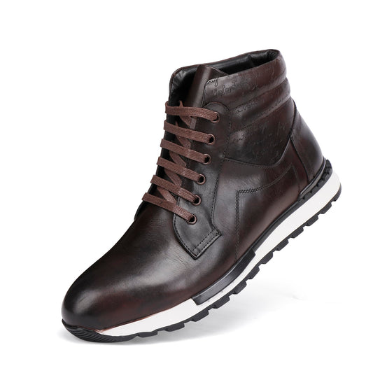 GOLDEN COXES FAMILY Fashion Men's Leather Lace-up Dress Boots, Mid Top Casual Chukka Sneaker Boot Business Shoes for Men, Coffee, 10.5