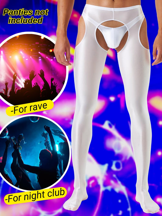ChiaoLezhee Shiny Leggings For Men, Sheer Underwear Pants, Rave Party Outfits, Gay Lingerie Sissy Clothes Tights Sexy Glow Panties Femboy Clothes, White, Medium