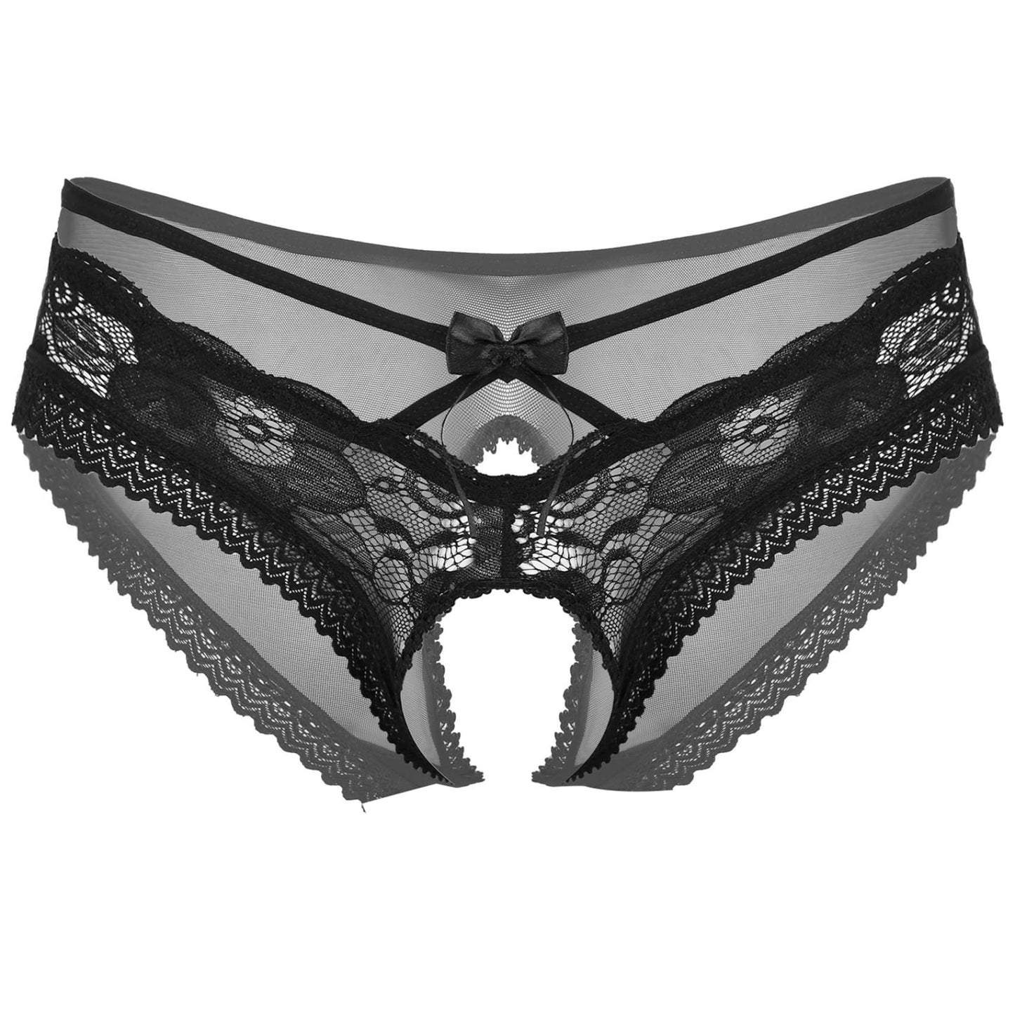 Hedmy Men's Sexy Lingerie Sissy Gay Thongs Briefs Underwear Bow Ultra Low Rise Crossdresser Panties Black X-Large