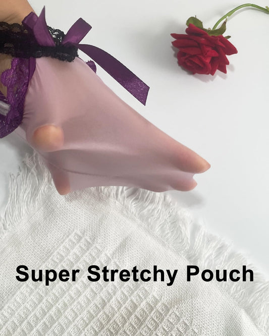 Mens Lace Frilly Thong Underwear, Bulge Pouch Panties Sissy Lingerie For Men Femboy (US, Alpha, One Size, Regular, Regular, Purple)