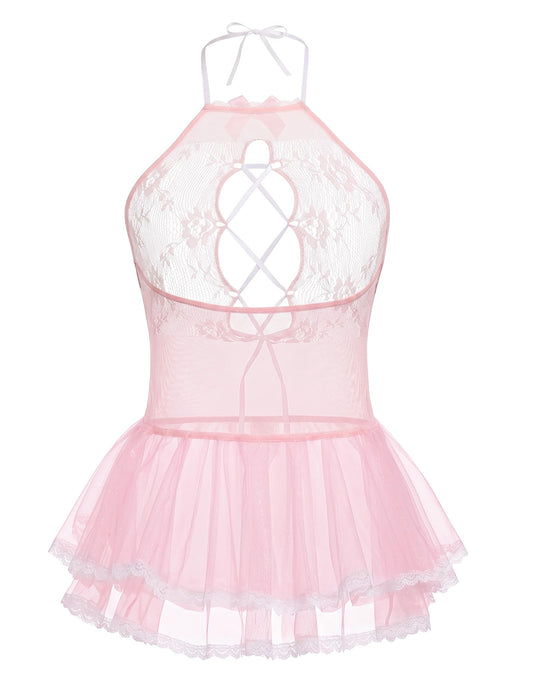 Men's Crossdressing Lingerie Dress Maid Outfit set Pink Medium