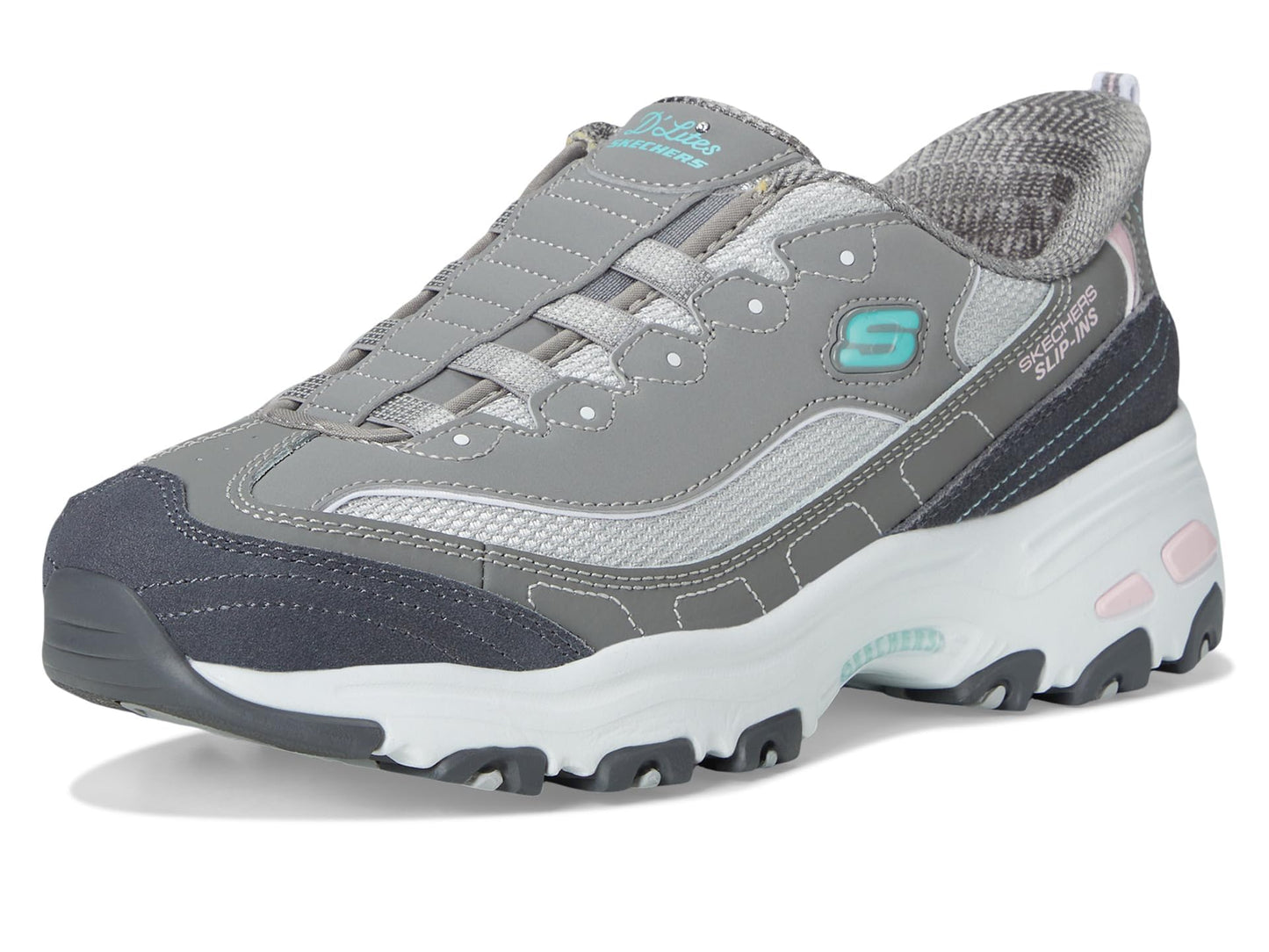 SKECHERS Womens D'Liteshands Free Slip-INS Grey Light Pink 5.5 Medium