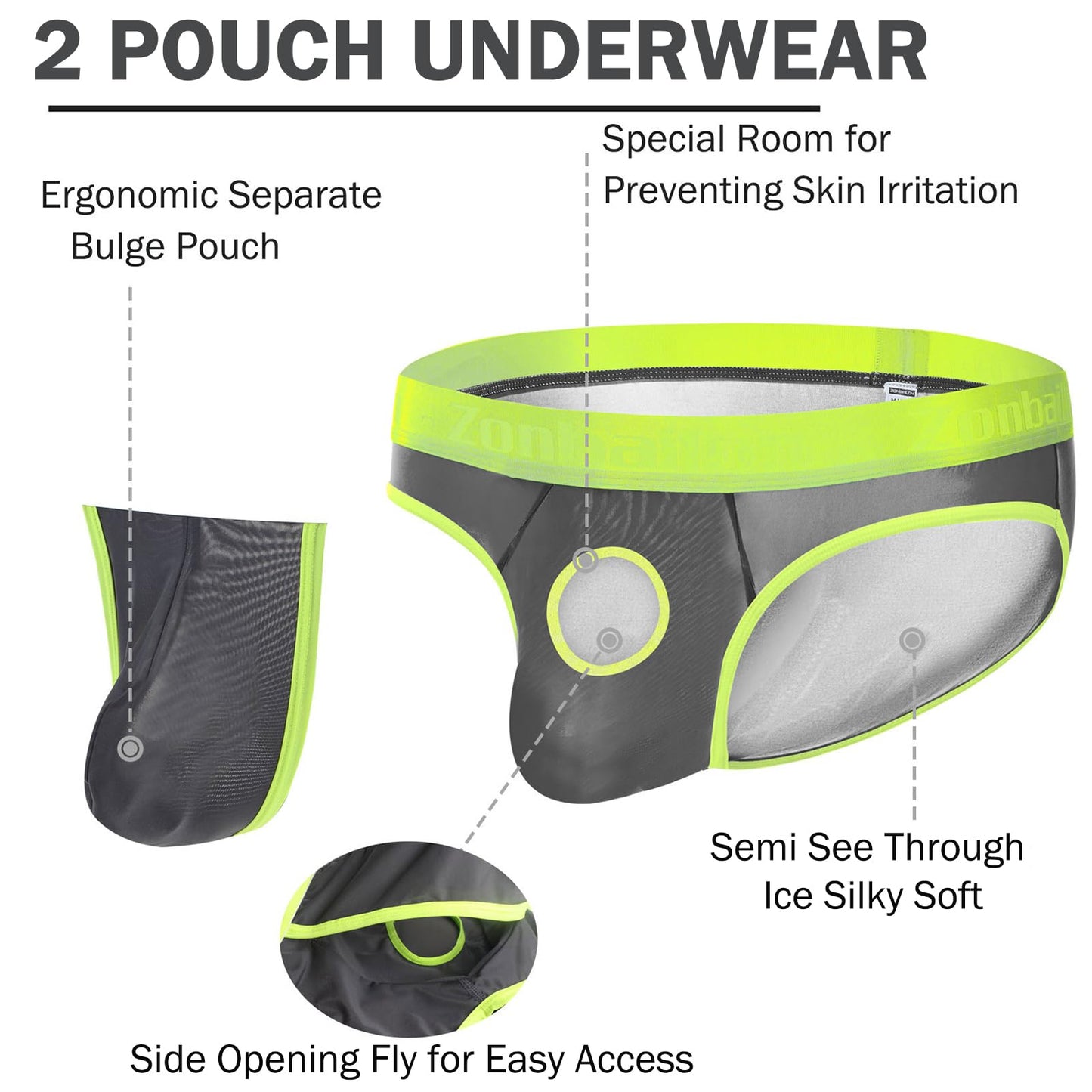 Mens Dual Pouch Underwear Mesh Briefs Sexy Bikini Pouch See Through Bulge Underpants