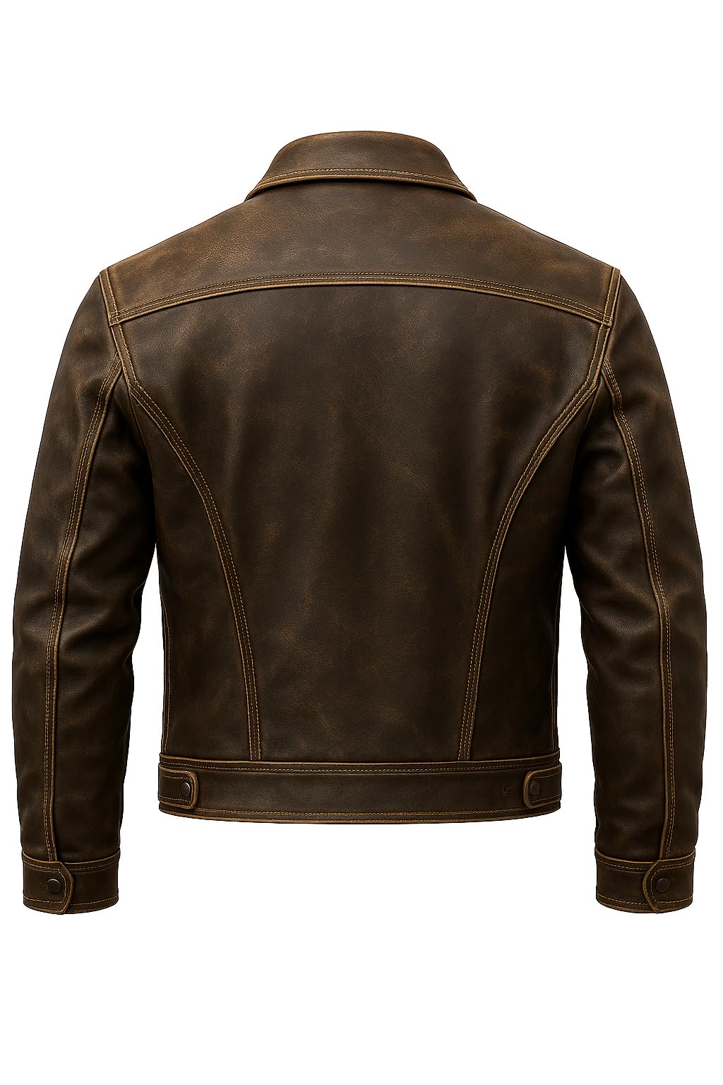 RABCHI Men’s Distressed Brown Lambskin Leather Trucker Jacket – Vintage Denim Style Moto Coat (US, Alpha, X-Large, Regular, Regular, dark brown distressed denim jacket)