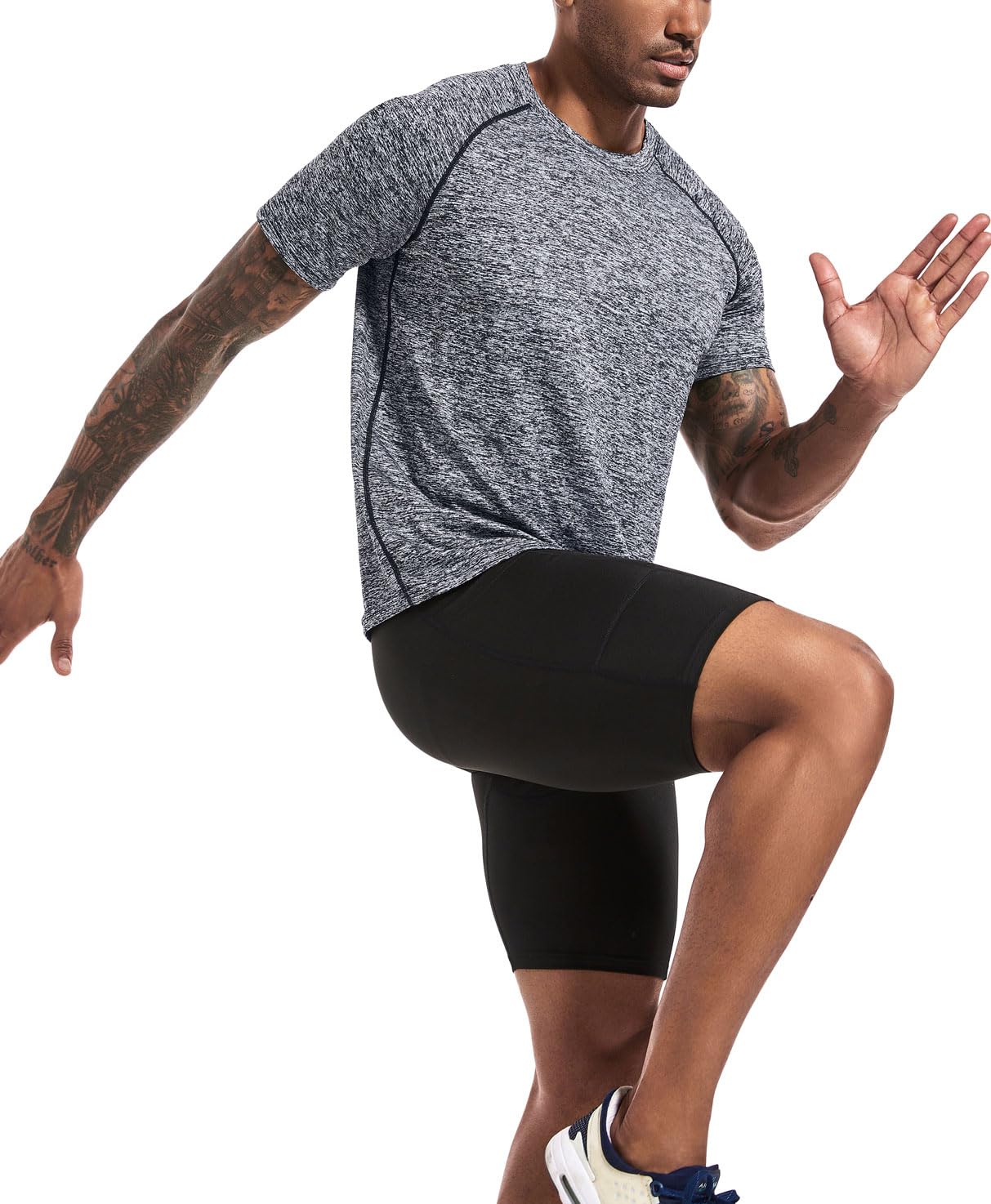 Men's 3 Packs Sport Shirts Fitness Tops Training Shirts Dry Fit Performance Workout Athletic Running Short Sleeve T-Shirt Tops Black/Gray/HGrey-3P03-L