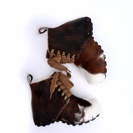 XOBZJH Women’s 100% Natural Cowhide Ankle Booties with Wool Lining, Calf Hair Winter Platform Boots, Non-Slip Outdoor Short Boots for Everyday Comfort