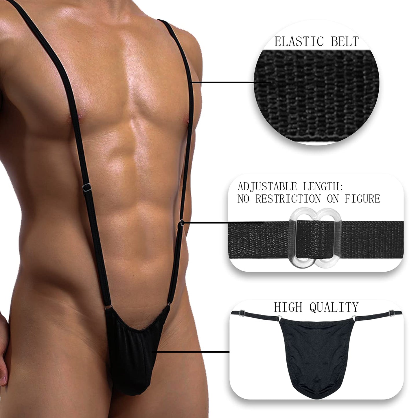 FRENZCOY Black Sexy Men's Underwear Sexy Thong Jockstrap Flap Front Stretch Bulge Pouch Brief One Size