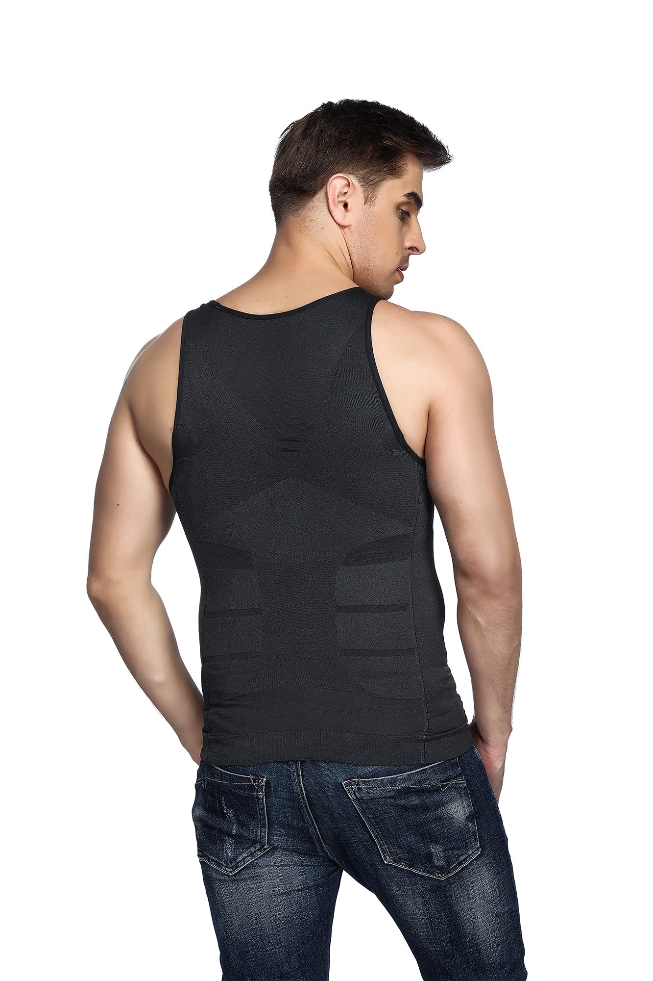 Odoland 3 Packs Men's Body Shaper Base Layer Shirt, Tummy Waist Shirt, Compression Base Layer Muscle Shape wear for Men, Grey/Black/White, M