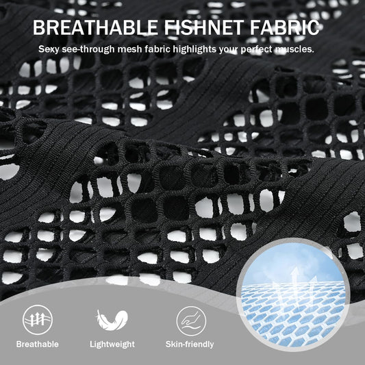 YINYOUYU Men's Fishnet Pants Drawstring Mesh See Through Bottoms Leggings Muscle Long Pants M Black