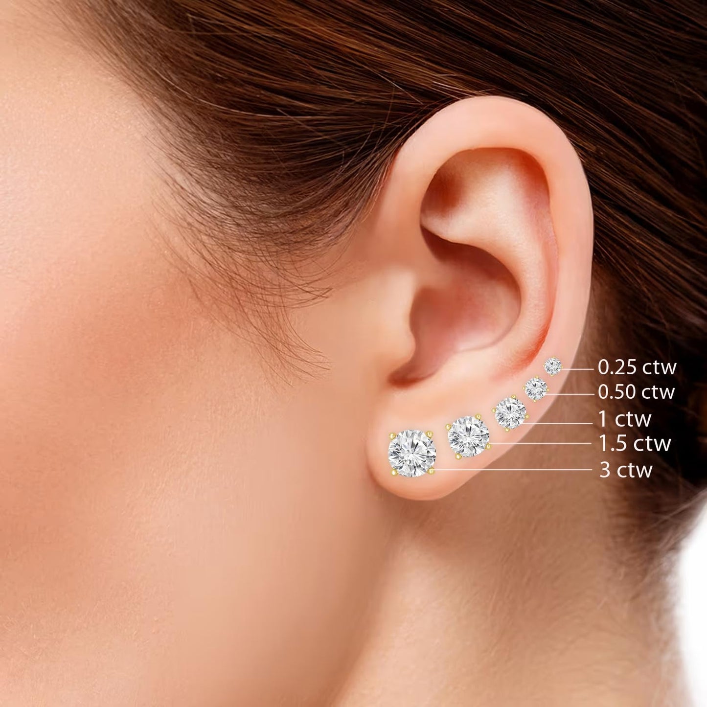 Houston Diamond District 1 to 10 Carat IGI Certified LAB GROWN Round Cut Diamond Stud Earrings for Women 4 Prong Screw Back for her MADE IN USA (E-F Color, VS1-VS2 Clarity) 14K Yellow Gold 1.51 Carat