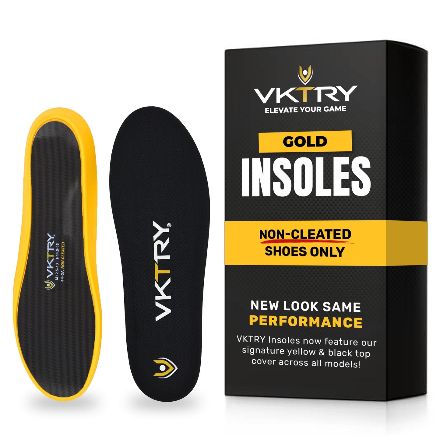 VKTRY Gold for Non-Cleated Shoes - Carbon Fiber Performance Insoles - Customized Athletic Inserts for Sports Basketball Volleyball Running & More | Shock Absorption US M12.5-13, W14.5-15, 121-170lbs