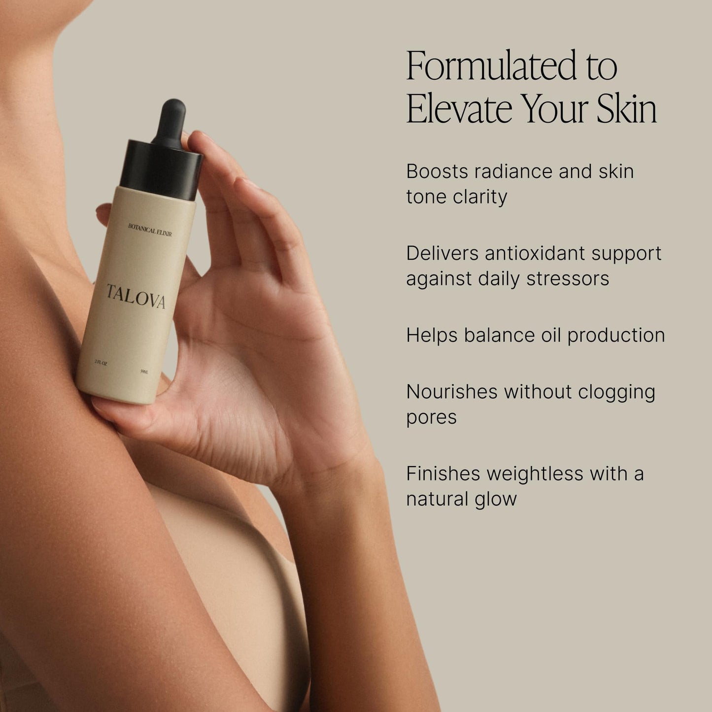 TALOVA - Botanical Elixir 2oz, Botanical Face Oil Moisturizer, Natural & Clean Anti Aging Hydrating Facial Oil with Jojoba, Vitamin E & C Serum, Treats Fine Lines & Wrinkles, Dark Spots Corrector