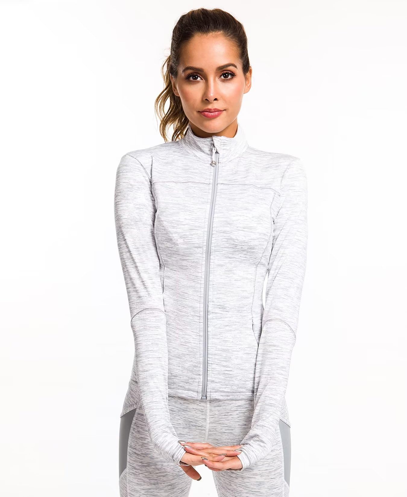 QUEENIEKE Womens Running Jacket Athletic Workout Jackets Track Full Zip Up Gym for Women Yoga Top Nurse Align Slim Fit Sport bbl Scrub Jacket Long Sleeve Sweater White X-Small