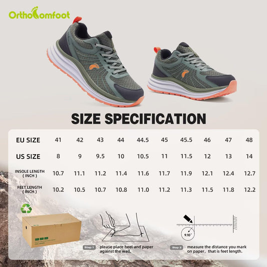 Men's Orthopedic Waterproof Trail Sneakers: Plantar Fasciitis Hammer Toes High Arch Supportive Neuropathy Heel Spur Walking Shoes, Outdoor Stylish Workout Exercise Running Shoes Army Green Size 10