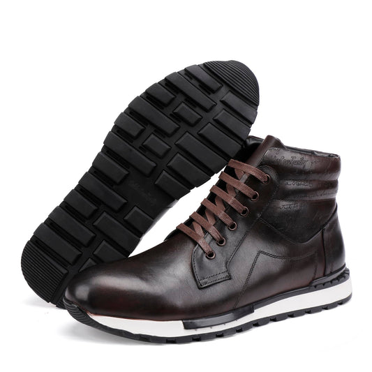GOLDEN COXES FAMILY Fashion Men's Leather Lace-up Dress Boots, Mid Top Casual Chukka Sneaker Boot Business Shoes for Men, Coffee, 10.5
