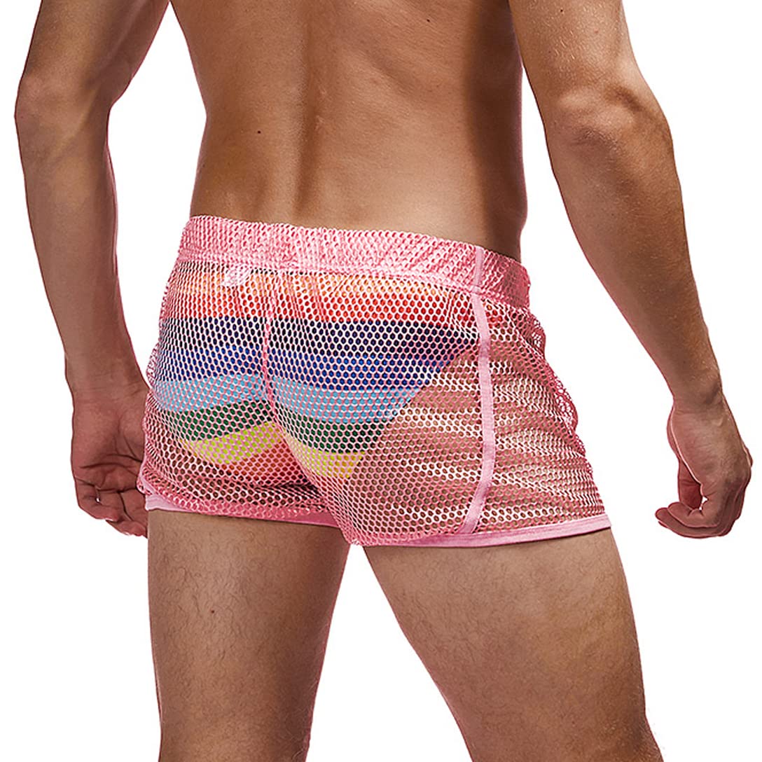 FIROTTII Mens Mesh Sexy Boxers Shorts See Through Shorts for Men (Pink M)