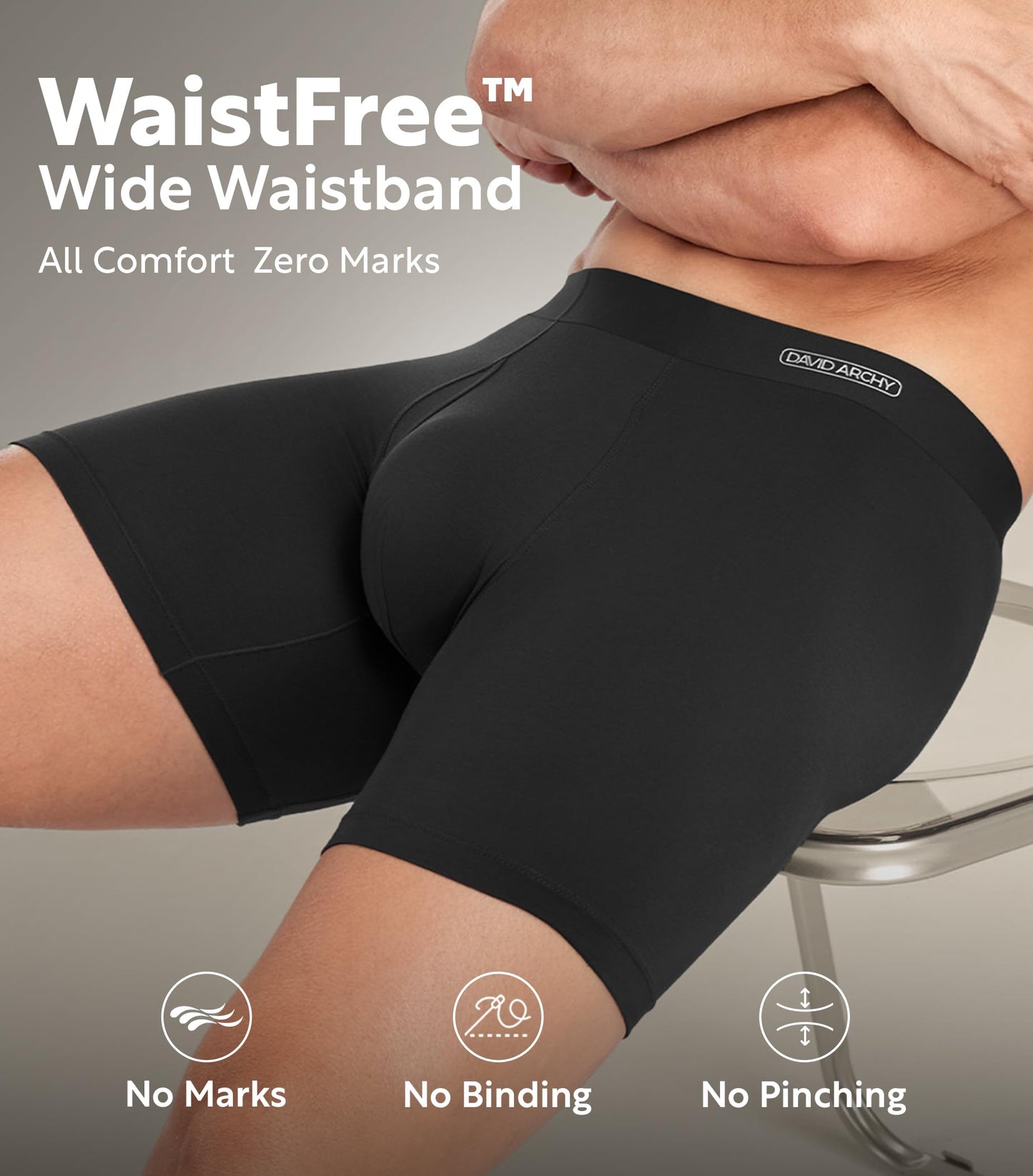 DAVID ARCHY Mens Underwear Silky Soft Second Skin Modal Boxer Briefs Waistfree Seamless Waistband Underwear for Men Pack of 4 (M, Black)