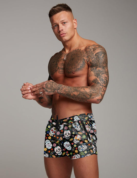 COOFANDY Men's Swim Trunk Quick Dry Swimwear Mesh Lining Bathing Suit Swimsuit Board Beach Sport Short Colorful Skull/L