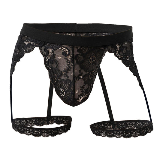 ABAFIP Men's Lace Underwear Sheer Pouch Garter Panties Crossdressing Sexy Lingerie Sissy Underpants Black Medium