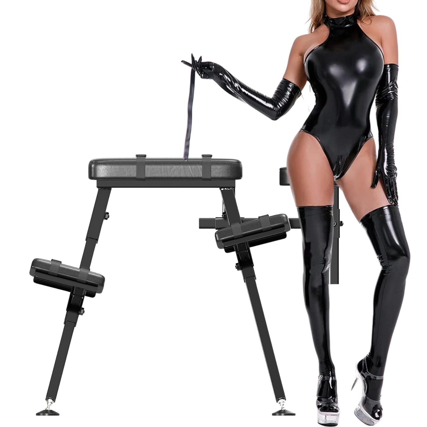 Ultimate Restraint Sex Bench Bondage BDSM Table Massage Bed Spanking Bench for Adult Couples with Wrist Cuffs Sex Furniture PU Black Leather Submission Chair Master Play