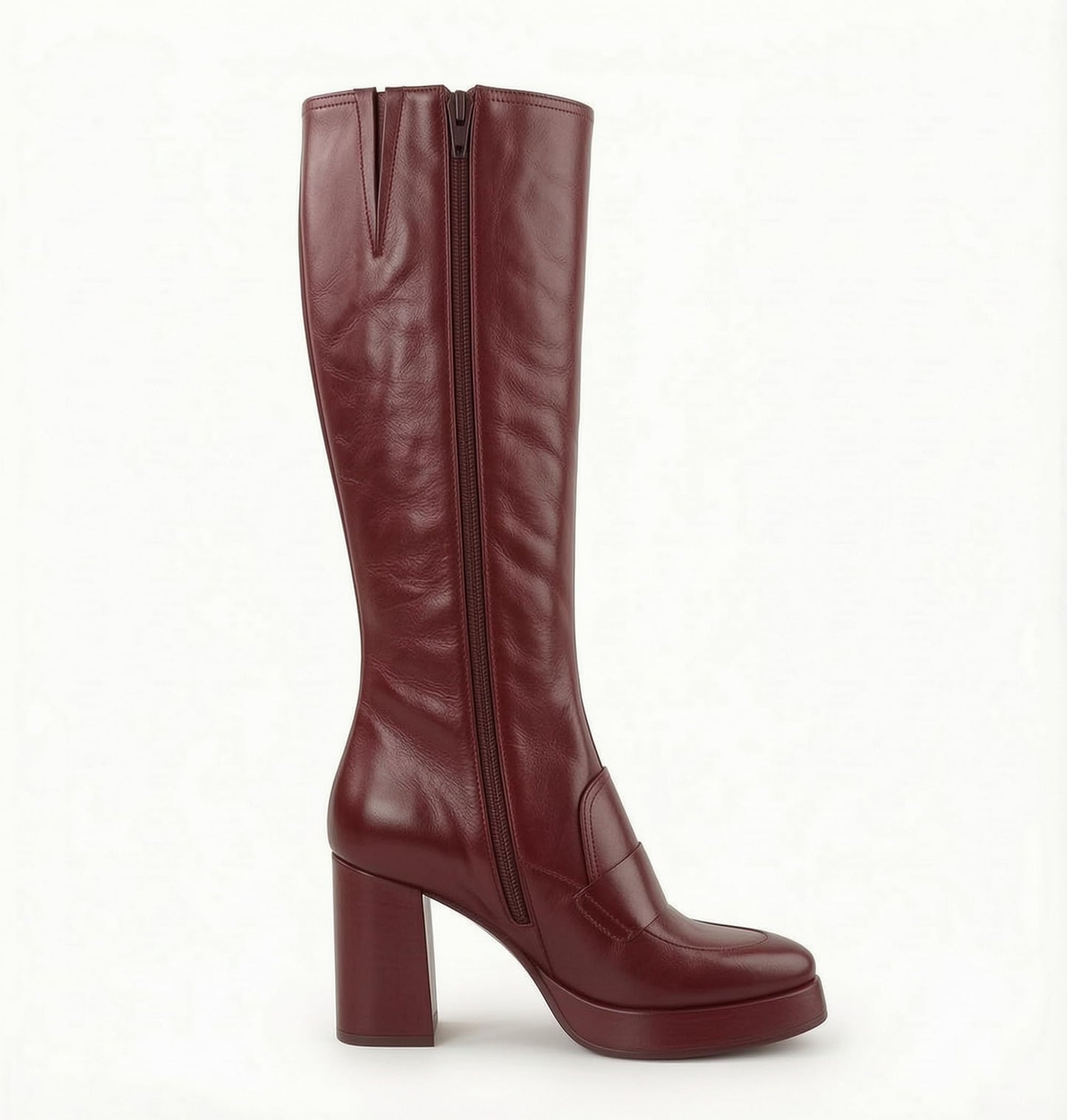 MissHeel Red Fall Knee High Boots for Women Chunky Heel Leather Knee-High Boot Platform Fall-Boots Going Out Size 8