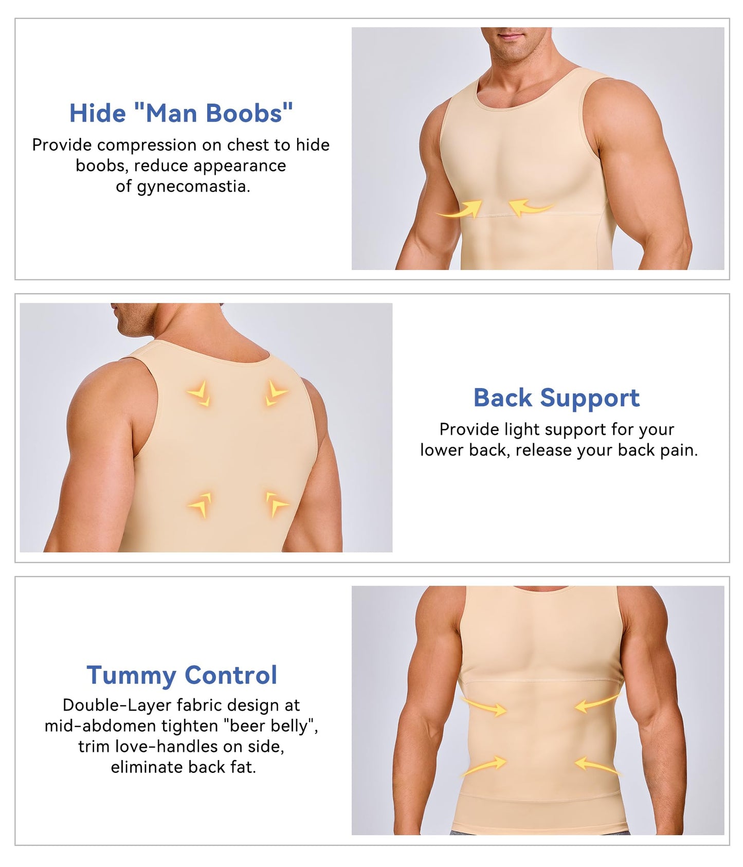 Eleady Mens Slimming Body Shaper Vest Compression Shirt Abs Abdomen Shapewear Workout Tank Top Undershirt (Large, Beige Tops)