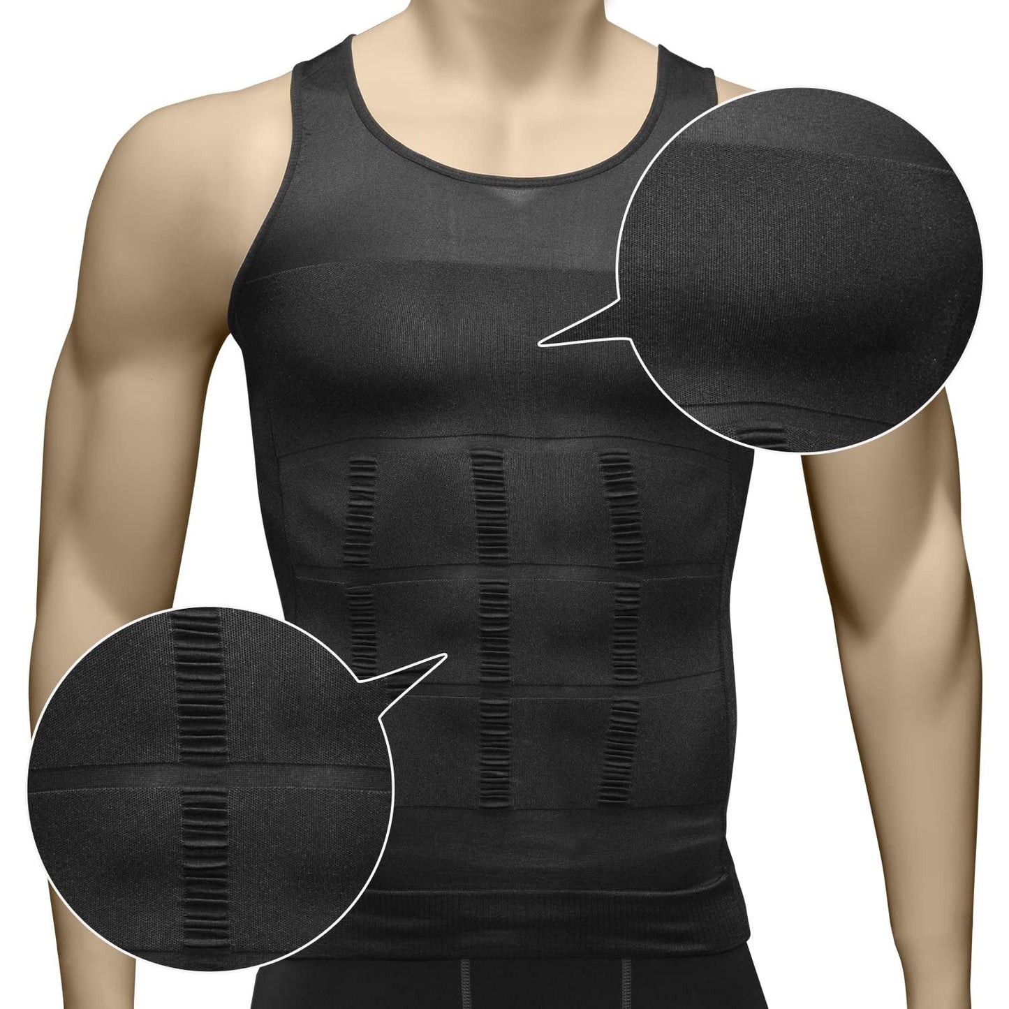 Odoland 3 Packs Men's Body Shaper Base Layer Shirt, Tummy Waist Shirt, Compression Base Layer Muscle Shape wear for Men, Grey/Black/White, M