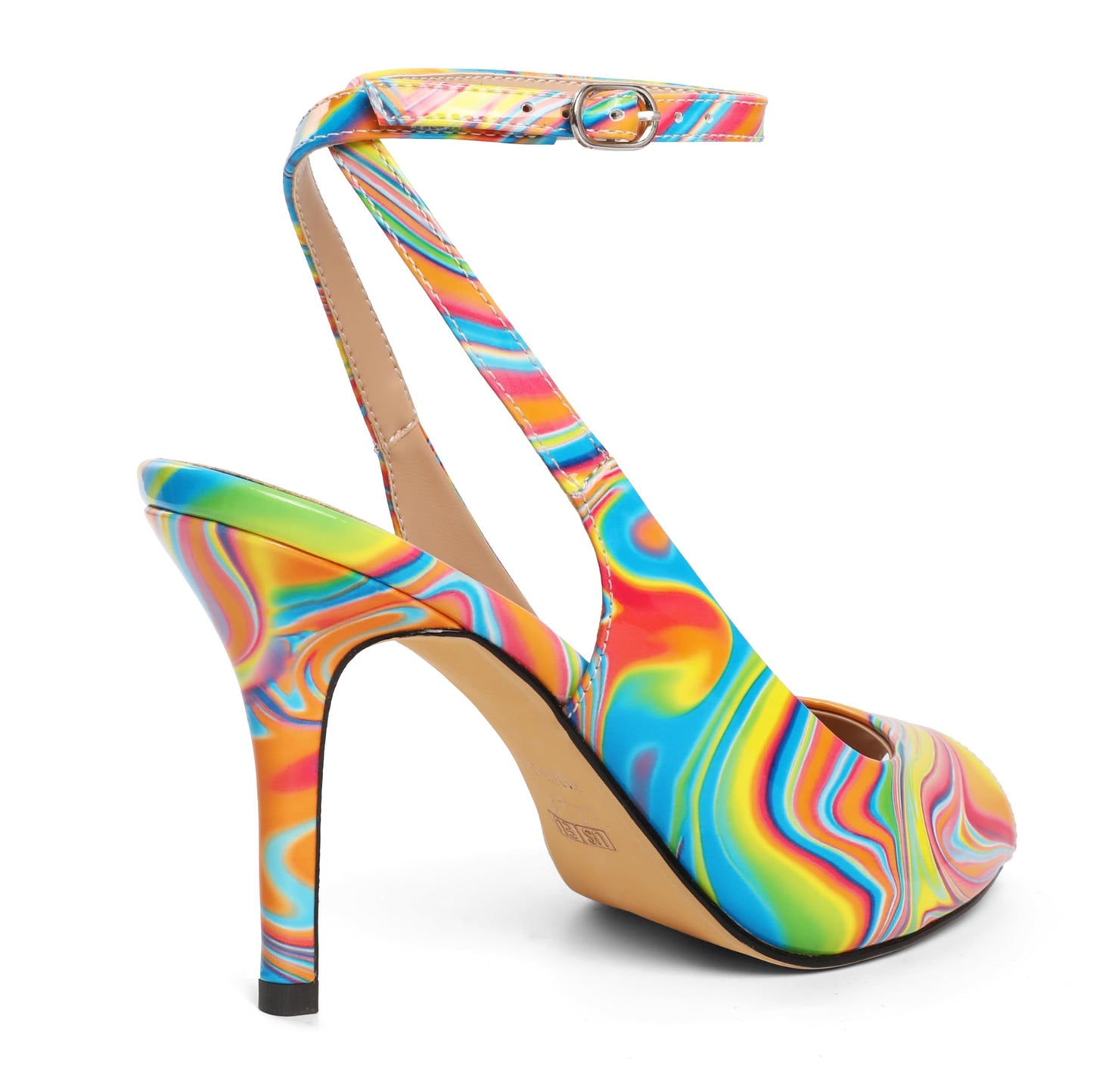 Women Multicolor Slingback Heels Stiletto Peep Toe High Heel Pumps Ankle Strap Patry Shoes 3.5 Inches US Size 10