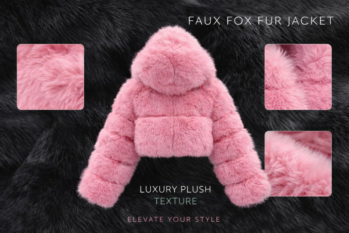 DLNYC Faux Fox Fur Layered Hooded Bolero Faux Fur Cropped Jacket Luxury Spring Fashion Jacket (US, Alpha, Small, Regular, Regular, Baby Pink)