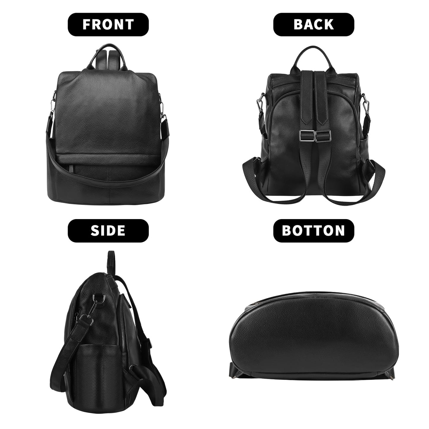 Wesccimo Genuine Leather Backpack Purse For Women Antitheft Real Soft Fashion Designer Convertible Shoulder Bag Black
