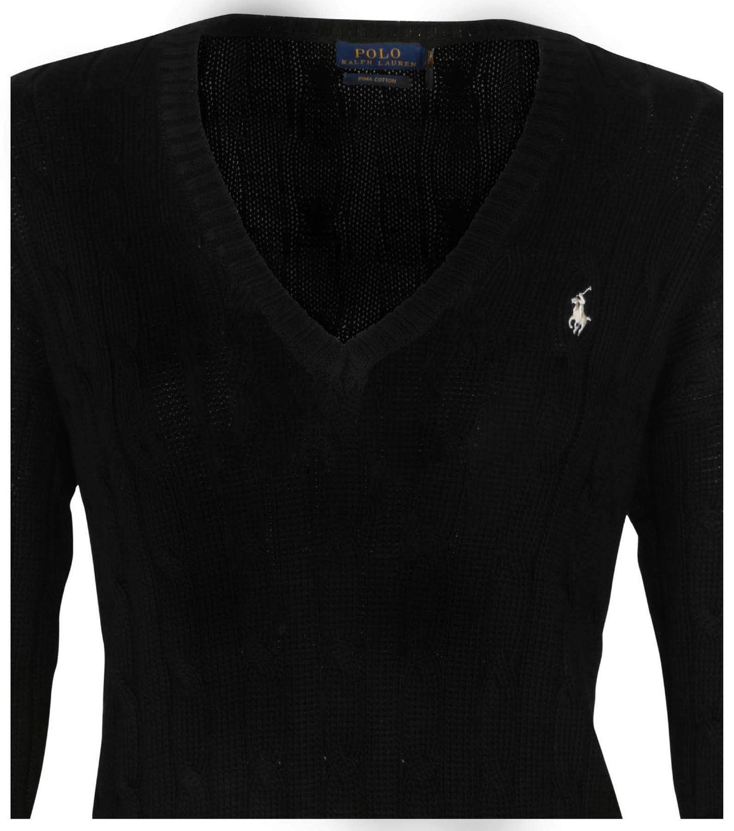 Polo Ralph Lauren Women's Cable Knit V-Neck Pony Sweater-Polo Black-Medium
