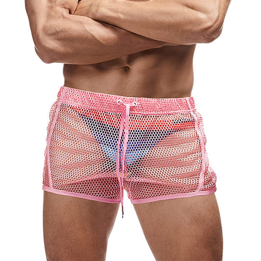FIROTTII Mens Mesh See Through Shorts Sexy Boxers for Men (Pink L)