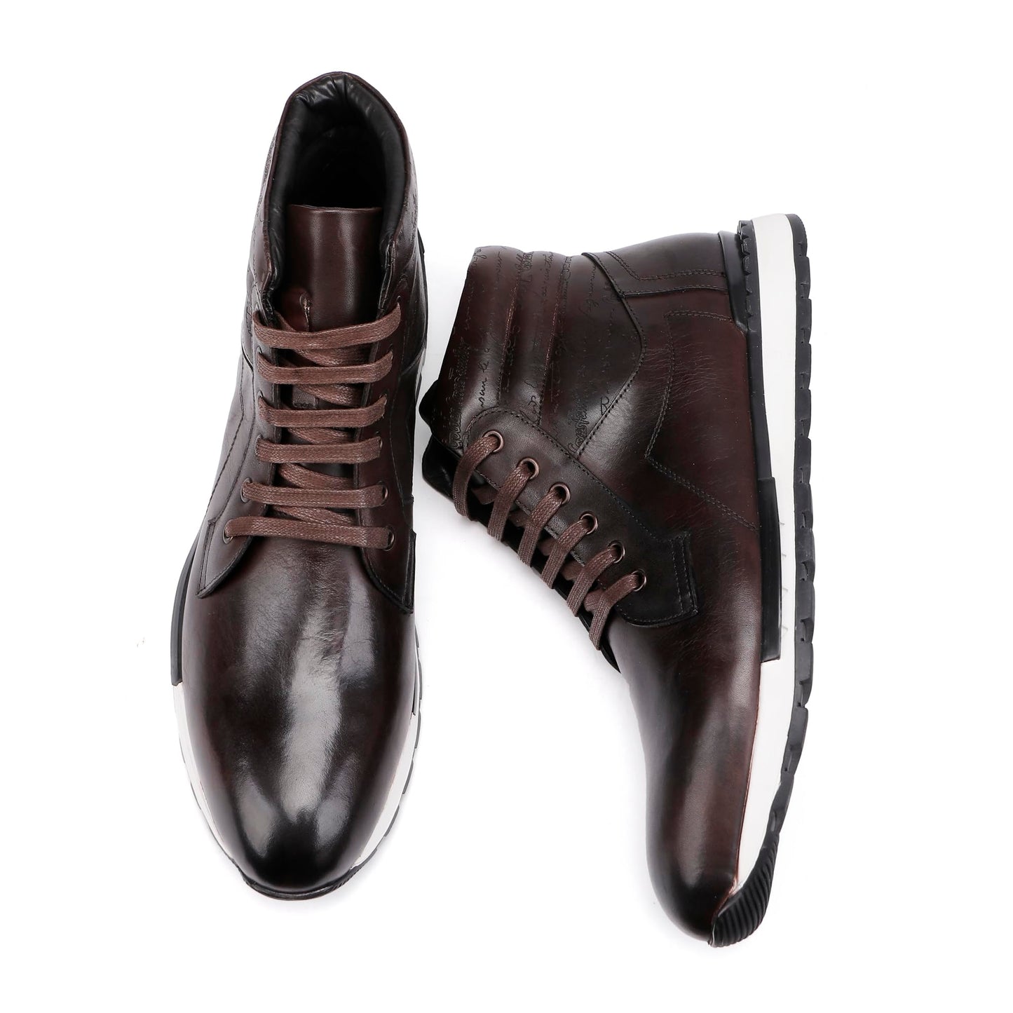 GOLDEN COXES FAMILY Fashion Men's Leather Lace-up Dress Boots, Mid Top Casual Chukka Sneaker Boot Business Shoes for Men, Coffee, 10.5