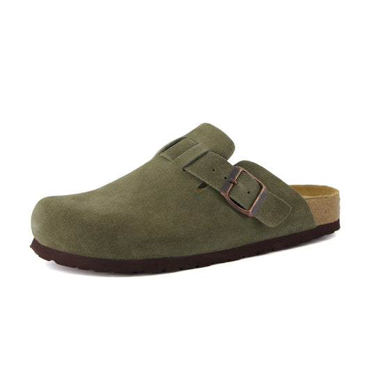 CUSHIONAIRE Hana - Genuine Leather Suede Classic Clog Womens Shoes - Slip On Mule Comfortable Shoes for Women, KHAKI 10W