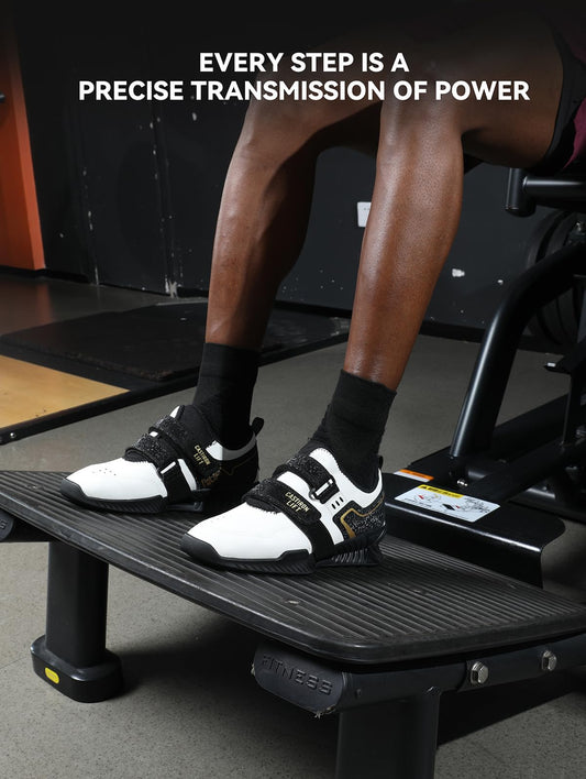 Weightlifting Shoes - High Stability Squat Shoes for Men Women with Non-Slip Rubber Sole, Wide Toe Box & Heel Support for Lifting Powerlifting, Gym, Black/White