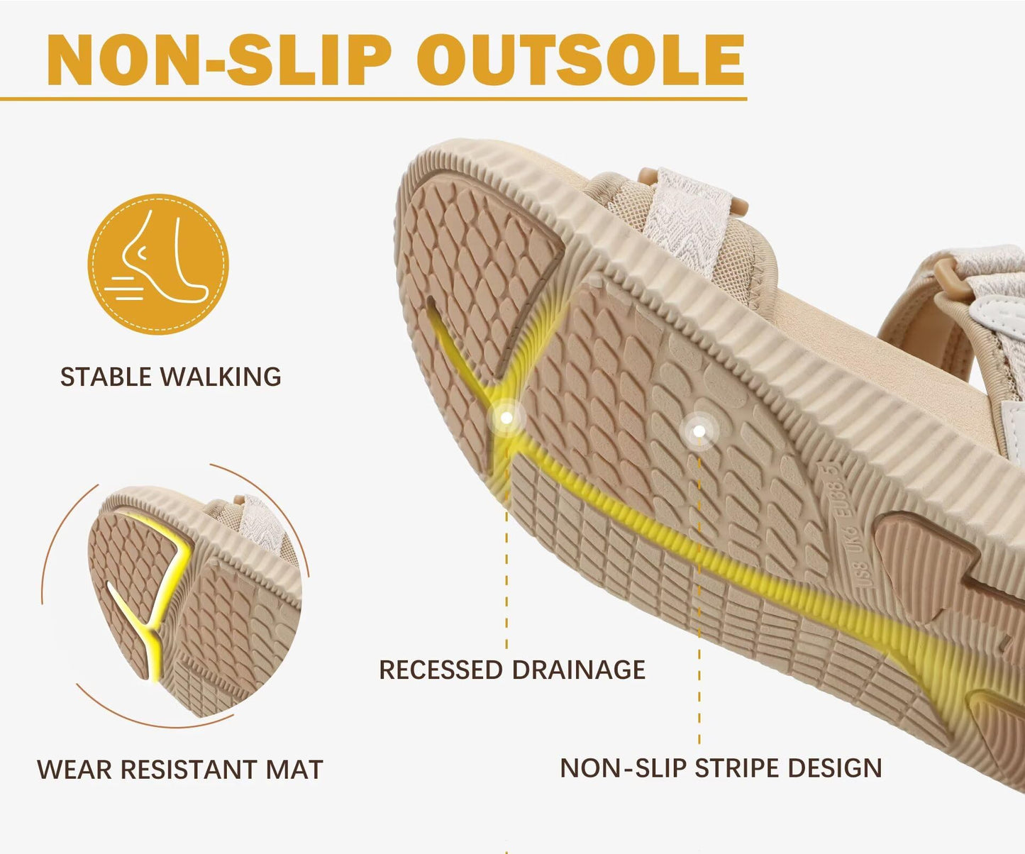 KuaiLu Womens Orthopedic Walking Sandals Comfortable Arch Support Plantar Fasciitis Relief Sport Recovery Chunky Cushion Adjustable Summer Outdoor Beach Vacation Athletic Water Shoes Beige Size 8.5