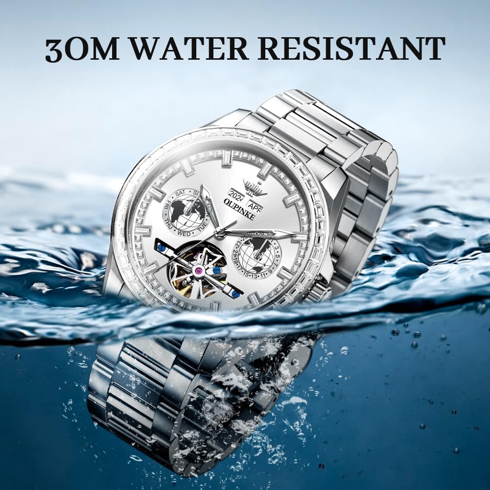 OUPINKE Automatic Men's Watch Diamond Skeleton Self Winding Mechanical Luxury Business Watch Sapphire Crystal Waterproof Luminous