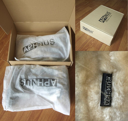 APHNUS Womens Mid Calf Boots Cow Leather Fur Snow Boots Brown US7.5