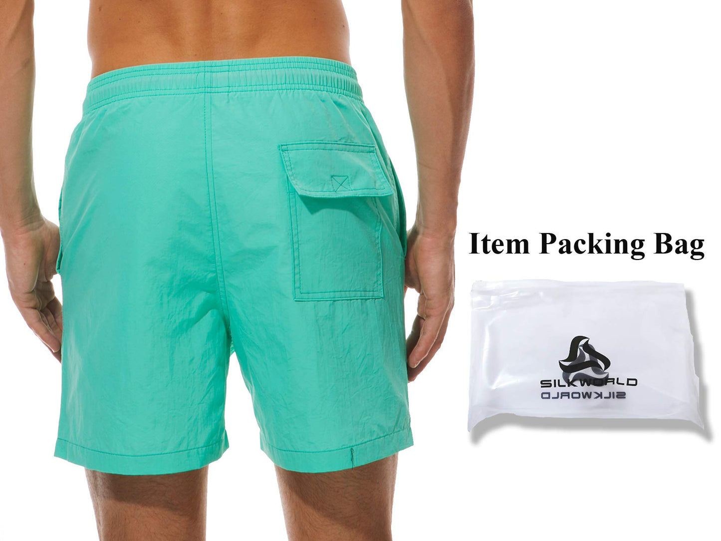 SILKWORLD Men's Swimming Surf Beach Shorts Mesh Liner(US L, Green)
